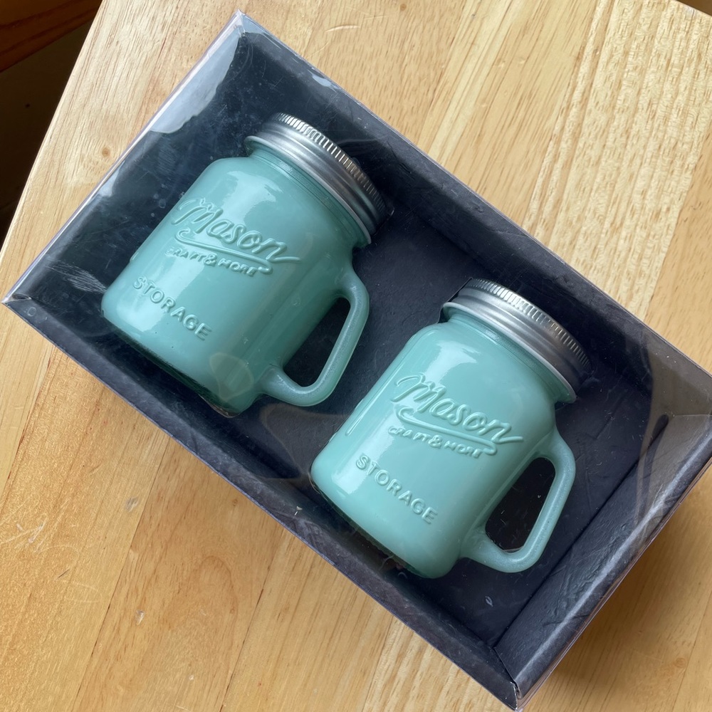 BN Mason Jar Salt & Pepper Little Aqua Silver Kitchen Shakers
